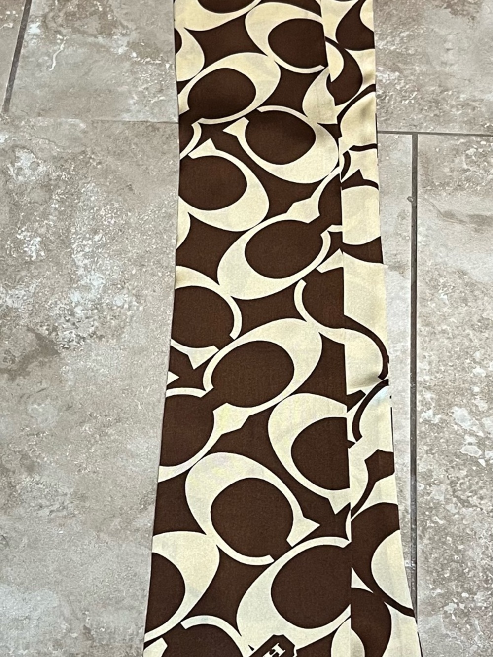 Coach Brown and Cream Signature Print Silk Scarf - Picture 2 of 2